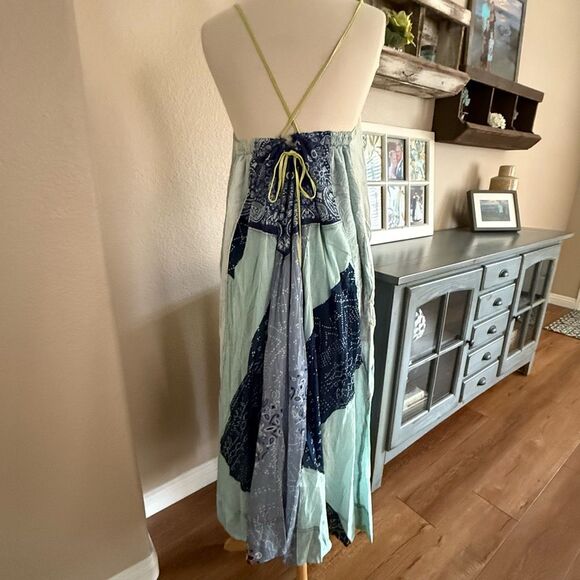 NWT Free People Womens Patchwork Halter Happy Days Maxi Dress Indigo Combo M/L - Picture 11 of 16